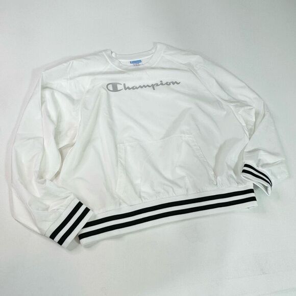 Champion Top Womens XL White Solid Long-Sleeve Crew-Neck Activewear Sweatshirt T - Picture 1 of 8